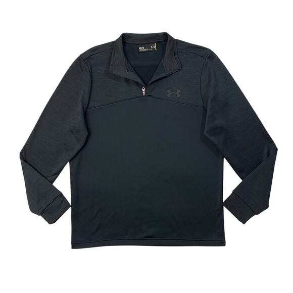 Under Armour Sweatshirt Mens M Medium Black Fleece Lined Quarter Zip Long Sleeve - Picture 1 of 9